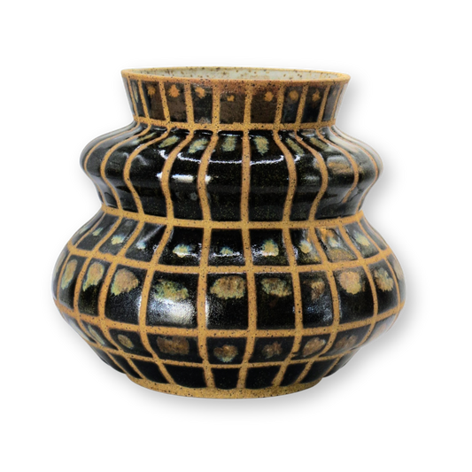 Checkered Cream Drip Vase